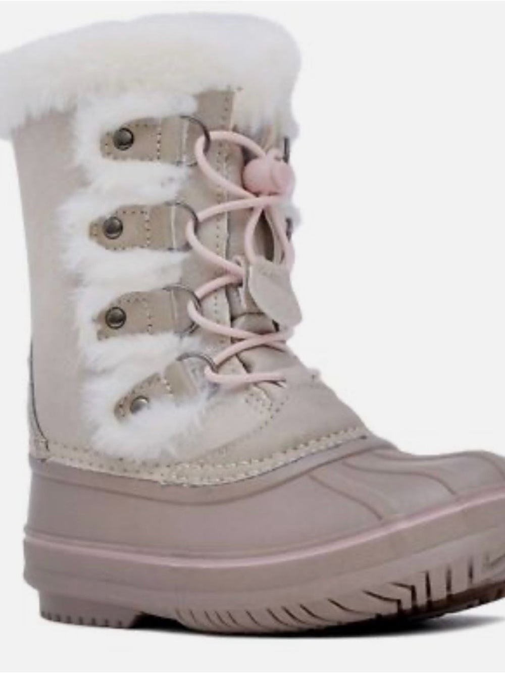 London Fog Kids Taupe Winter Boots with Pink Accents